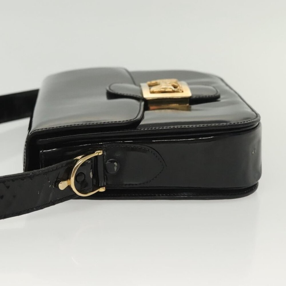 Authentic CELINE Horse Carriage Shoulder Bag Patent leather Black Gold - Picture 13 of 16